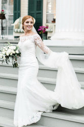 Princess Long Sleeves Mermaid White Wedding Dress with Lace